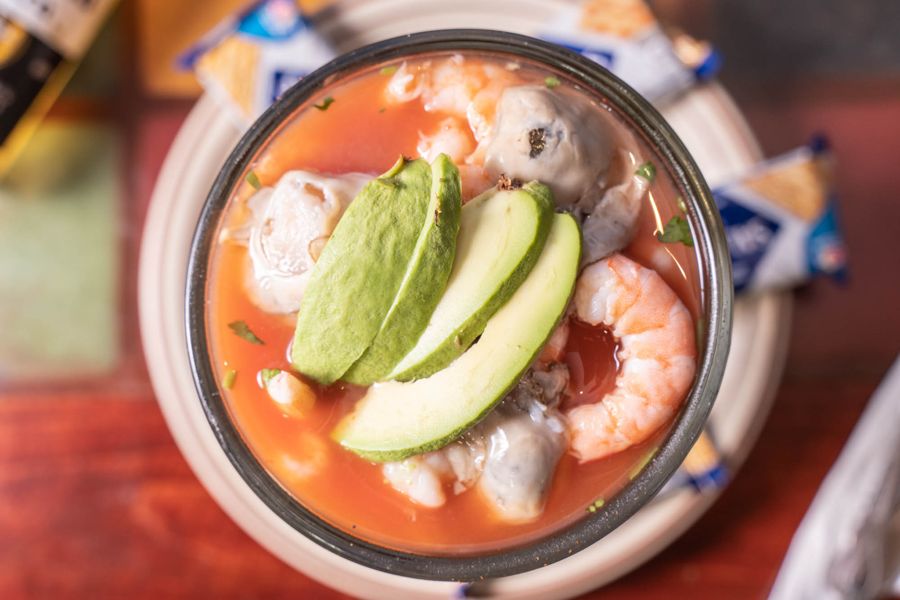 Seafood cocktail with avocado slices