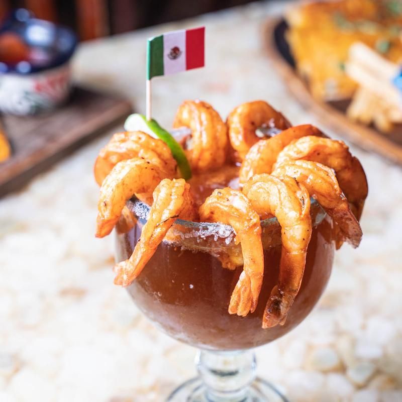Shrimp cocktail served in a glass